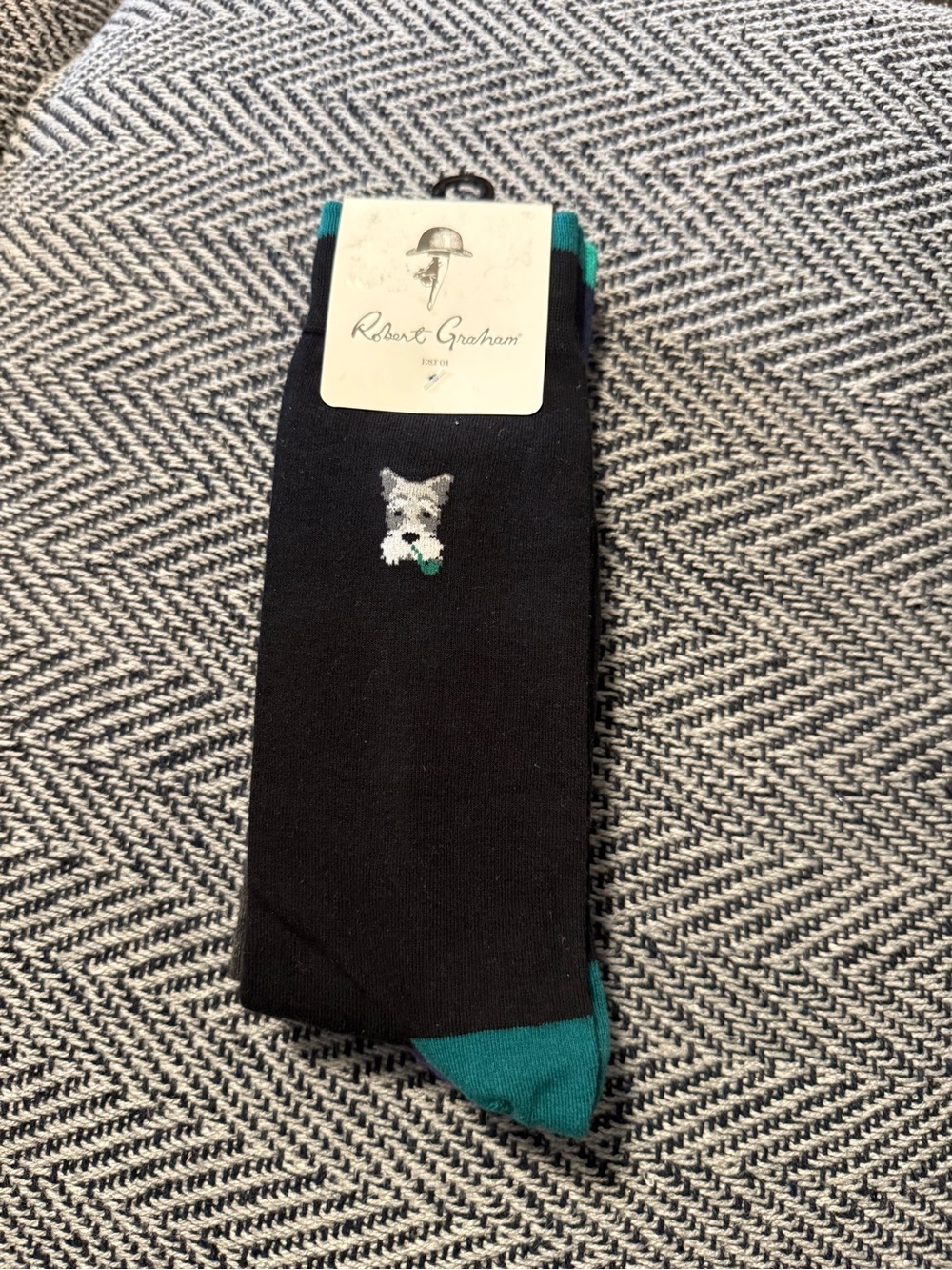 Robert Graham Black Socks with Teal Accents and Dog Motif Pack of 3
